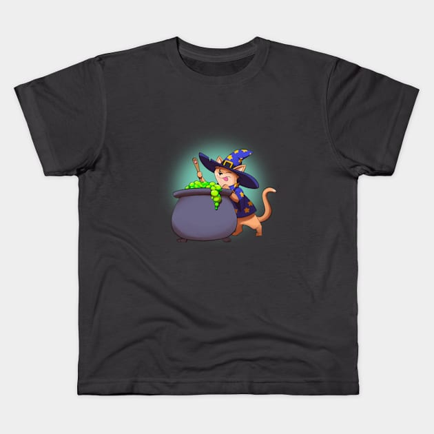 Cat cauldron Halloween Kids T-Shirt by Maze